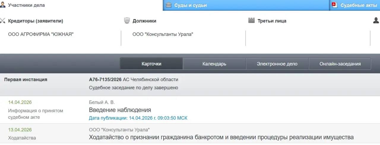 Компания дочери челябинского олигарха Аристова начала процедуру банкротства
