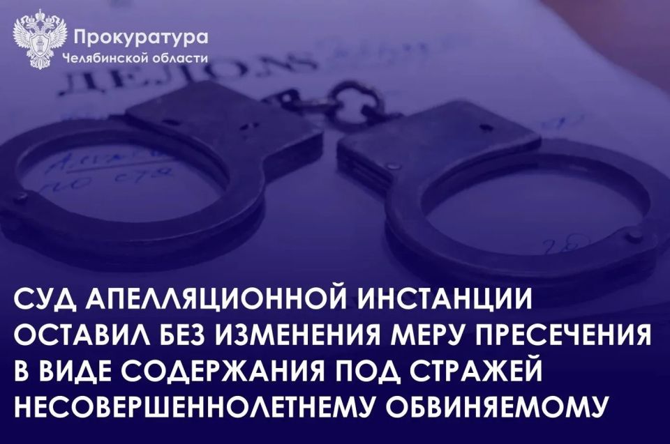 Курчатовский районный суд г. Челябинска 17 мая 2026 года избрал 17-летнему местному жителю меру пресечения в виде содержания под стражей