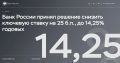 ЦБ понизил ключевую ставку с 14,5% до 14,25% годовых
