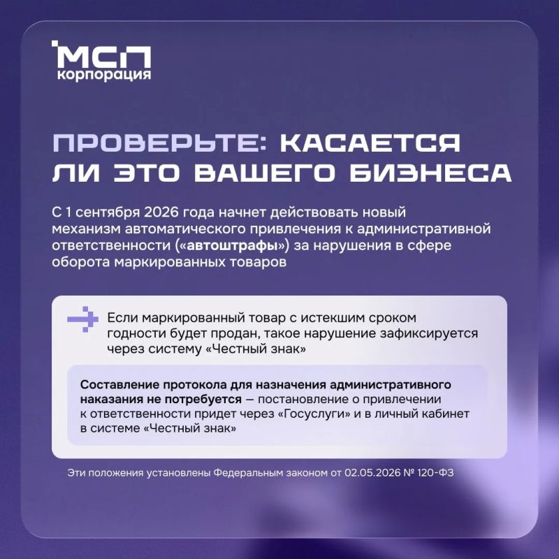 С 1 сентября 2026 года начинают действовать автоматические штрафы (автоштрафы) за нарушения при продаже маркированных товаров в системе «Честный знак»