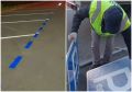 В Челябинске наносят светоотражающую синюю разметку на площадки будущих платных парковок